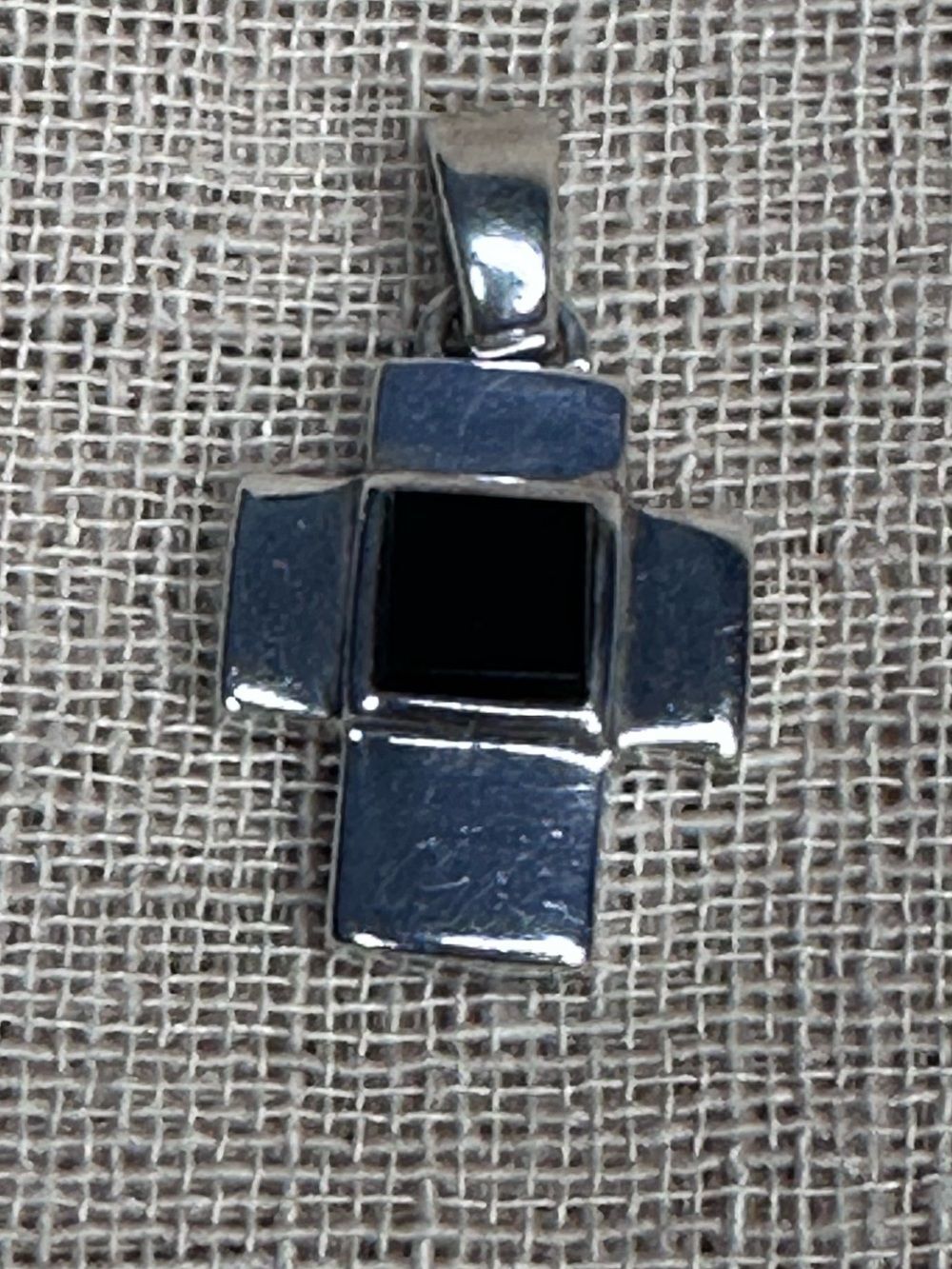 Sterling Silver Cross Pendant with Black Stone